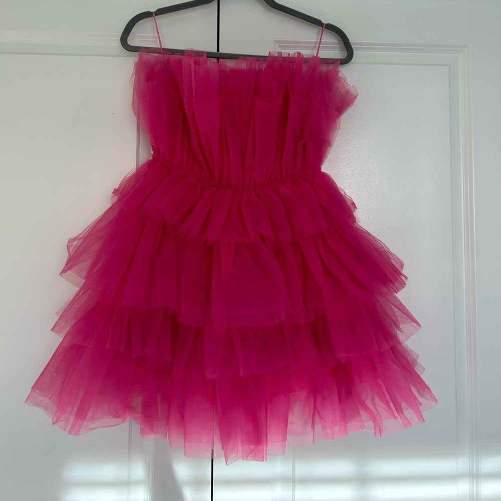 Pink Tulle Strapless Mini Dress